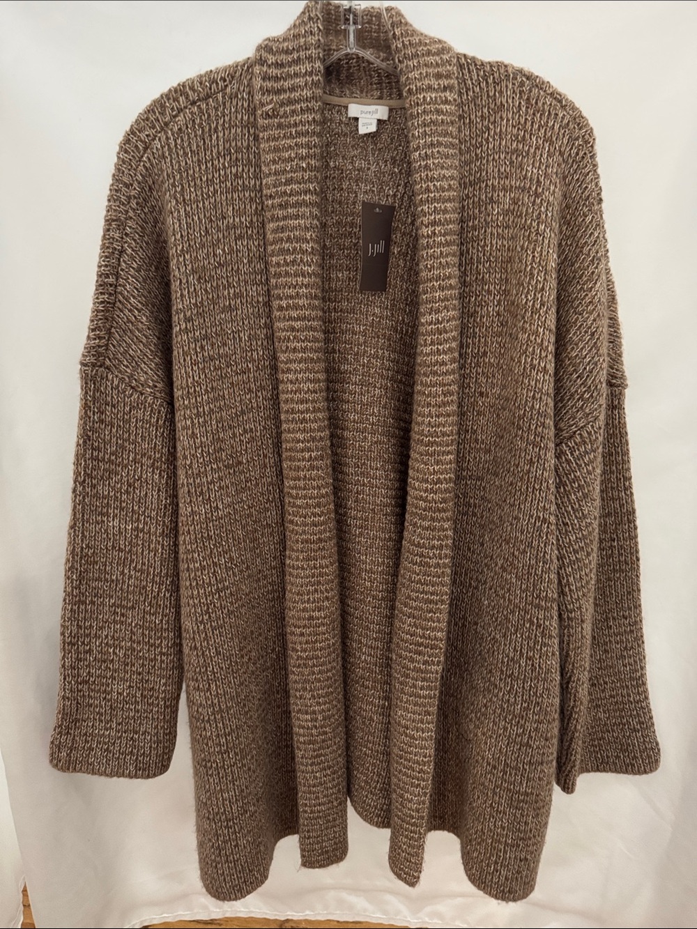 J. Jill Taupe-Brown Open-Front Shawl Collar Cardigan Size S